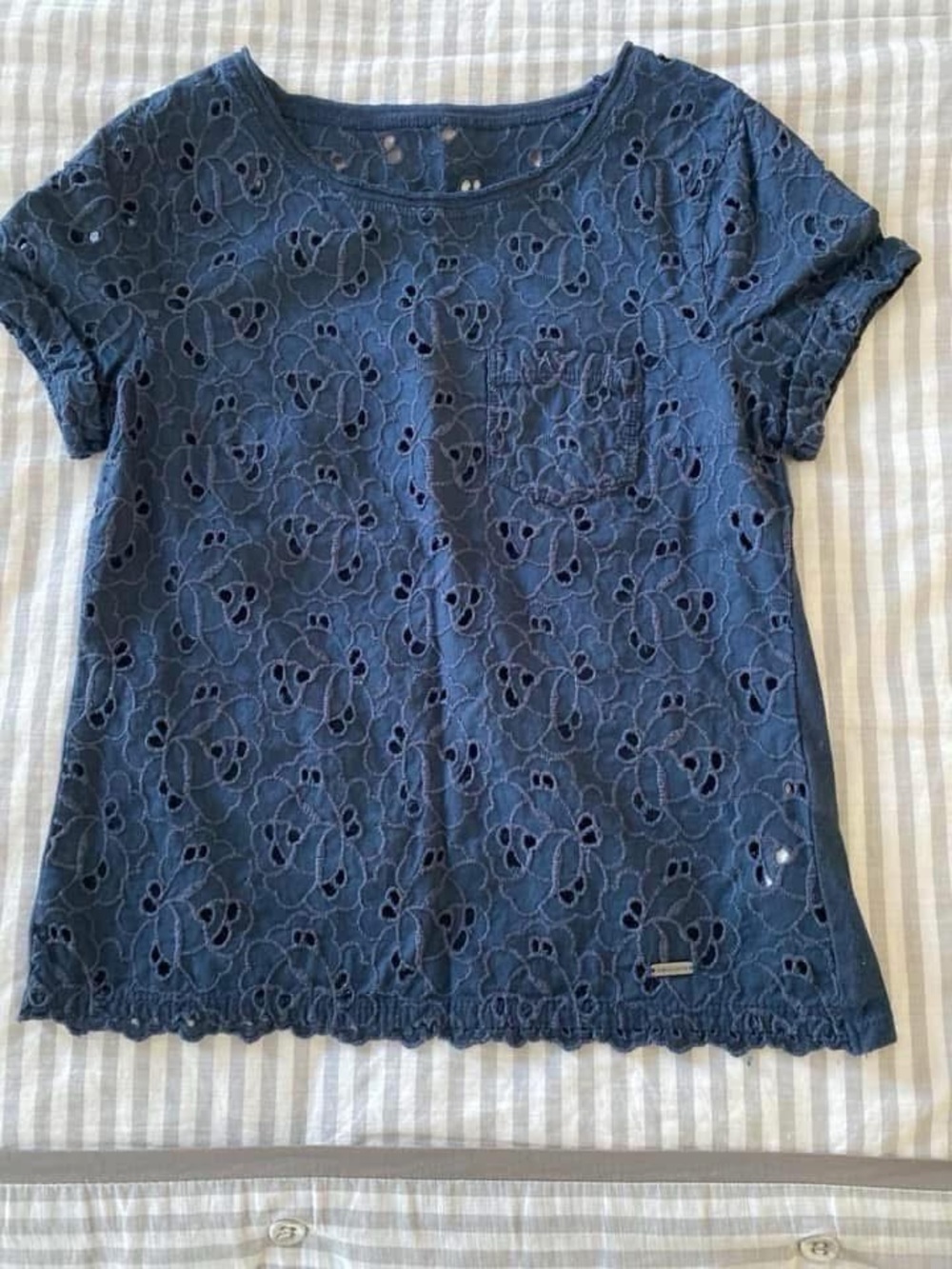 abercrombie kids Navy Eyelet Lace Short Sleeve Top